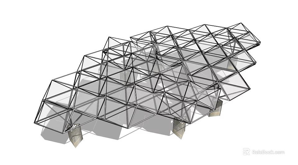 Modern Pergola Design With Metal Geometric Grid Structure And Support Columns 3d model 
