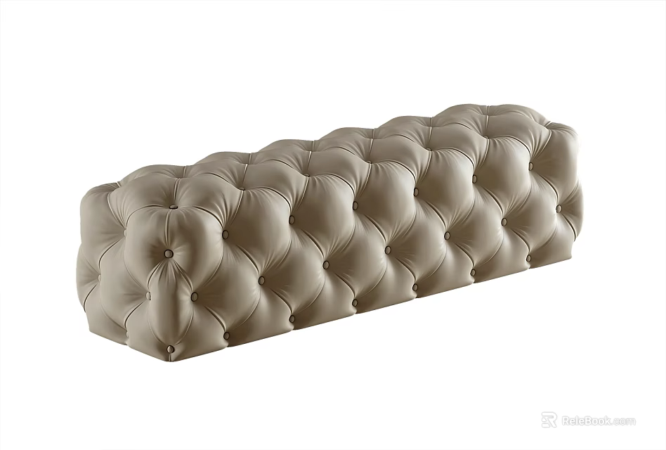 Elegant Beige Tufted Upholstered Long Sofa Bench for Modern Living Room Furniture 3d model 