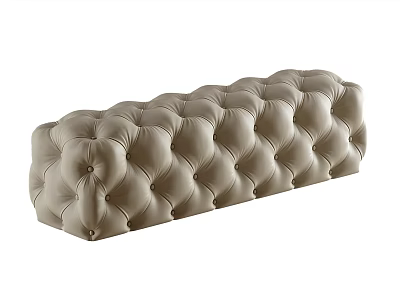 Elegant Beige Tufted Upholstered Long Sofa Bench for Modern Living Room Furniture 3d model