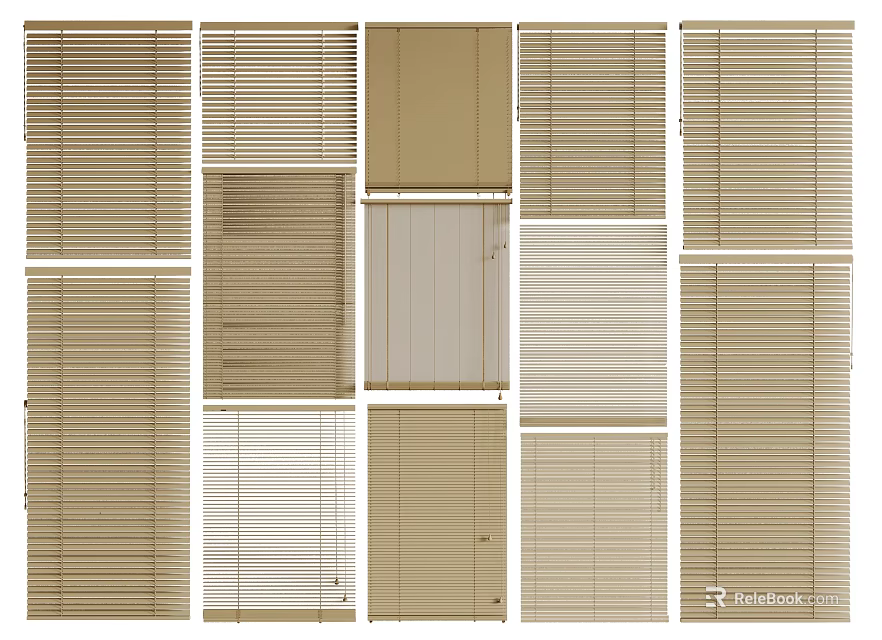 Various Window Blinds with Multiple Styles and Neutral Colors for Home Decoration 3d model