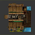 Wooden Waterfront Hut With Green Fish Sign Wooden Roof And Ropes On Platform