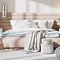 Modern Cozy Bedroom Interior With Soft Headboard Pillows Throw Blanket Nightstands And Plants
