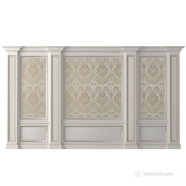 Decorative Room Wall Interior Design With White Frame And Patterned Wallpaper 3d model