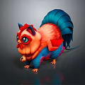 Vibrant Game and Movie Character With Cat Like Face Rooster Comb Blue Feathered Tail