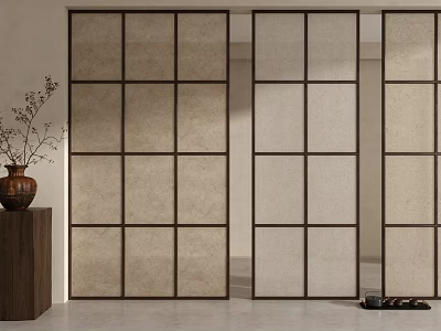 Modern Room Divider With Wooden Grid And Glass Panels In Interior Space 3d model Modern Room Divider With Wooden Grid And Glass Panels In Interior Space 3d model