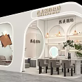 Beauty Hairdressing Embroidery Service Booth With Modern Mirror Comfortable Chairs Green Plants And Beauty Products