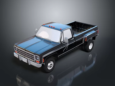 Classic Blue And Black Pickup Truck With Open Bed And Vintage Design 3d model