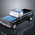 Classic Blue And Black Pickup Truck With Open Bed And Vintage Design