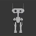White Robot Character With Antenna Large Eyes And Mechanical Arms Standing On Dark Background