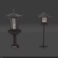 Traditional Japanese Style Outdoor Lanterns With Wooden Structure And Distinct Bases