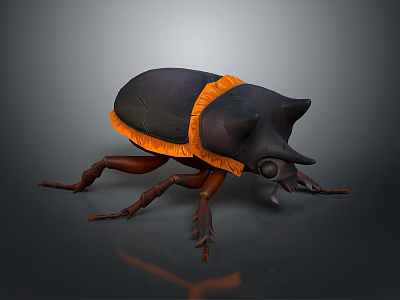 3D Rendered Beetle Model Featuring Dark Body Orange Band Horned Head And Brown Legs 3d model