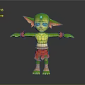 Green Skinned Game Anime Character With Large Ears Blue Eyes Green Gem And Red Shorts