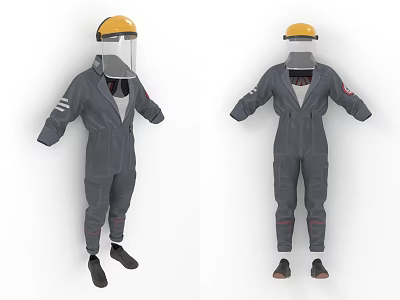 Gray Work Jumpsuit With Yellow Hard Hat And Face Shield 3d model Gray Work Jumpsuit With Yellow Hard Hat And Face Shield 3d model