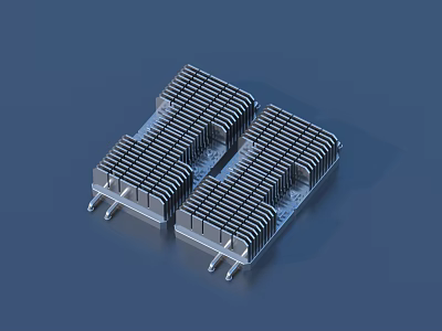 Silver Metal Heat Sinks With Dense Fins And Bottom Pins Structure Design 3d model