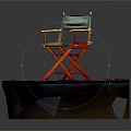 Wooden Director's Chair With Green Cushion On Red Circular Display Platform