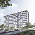 Modern High Rise Apartment Buildings With Landscaped Garden And Water Feature