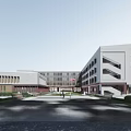 Modern School Building Campus Featuring Teaching Buildings Plaza Students And Red Flag 3d model