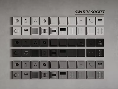 Various Types of Modern Switch Sockets in White Black and Gray Colors 3d model