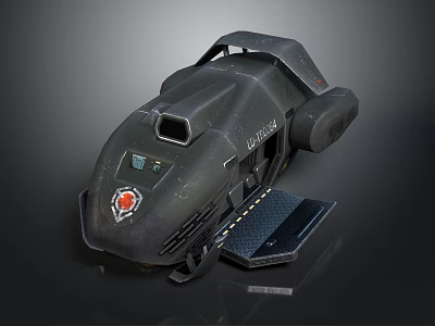 Black Spacecraft Cabin Module With Streamlined Design LCD Display And Red Emblem 3d model