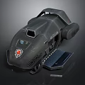 Black Spacecraft Cabin Module With Streamlined Design LCD Display And Red Emblem