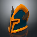 3D Model Warrior Helmet Featuring Orange Blue Horned Design And Yellow Accent