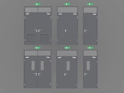 Various Door Designs With Green Signs And Different Window Handle Layouts 3d model