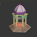Decorative Gazebo Model With White Dome Golden Columns And Intricate Hexagonal Base