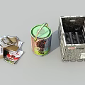 Public Waste Management Facility with Cardboard Boxes Metal Barrel and Crate