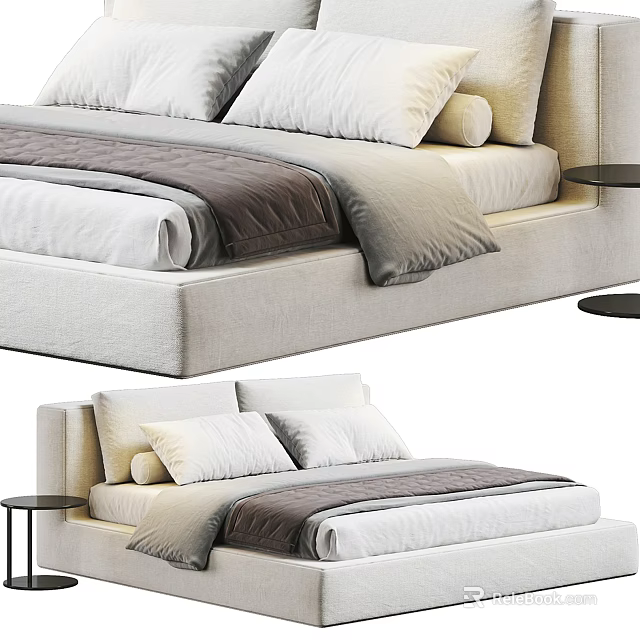 Modern Double Bed Interior Design With Soft Pillows Comfortable Mattress And Nightstand 3d model 