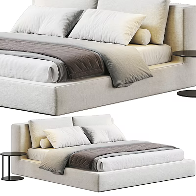 Modern Double Bed Interior Design With Soft Pillows Comfortable Mattress And Nightstand 3d model
