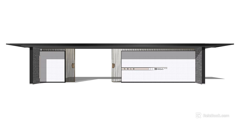 Modern Minimalist Entrance Gate Design With Metallic Frame And Glass Panels 3d model 