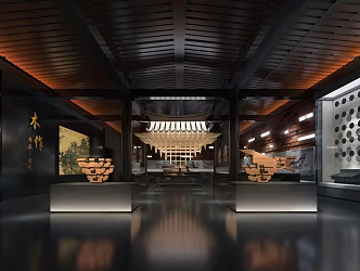 New Chinese Style Exhibition Hall Wooden Exhibition Hall 3d model