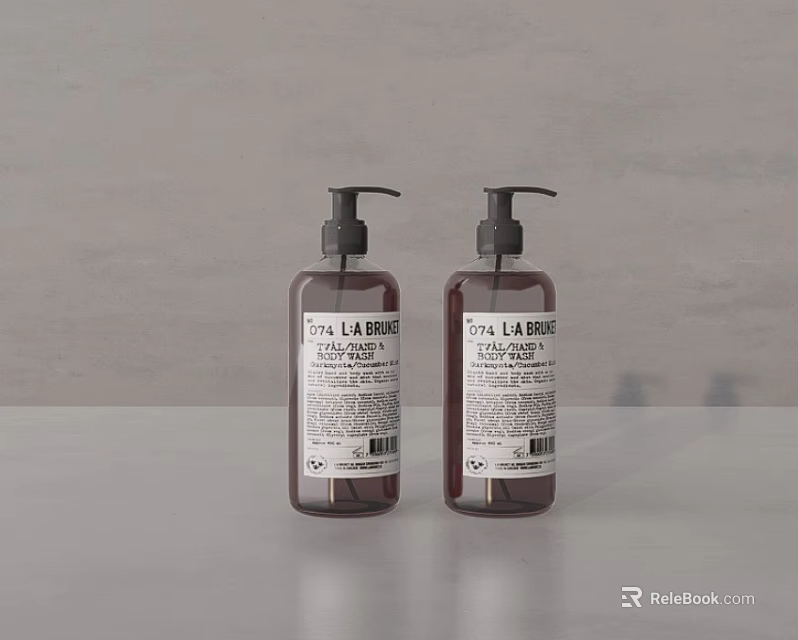 Two LA FABRIQUE Liquid Hand Soap Bottles On Grey Surface With Clean Design 3d model 