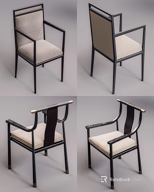 Stylish Modern Leisure Chair With Beige Fabric Seat And Black Metal Frame 3d model 