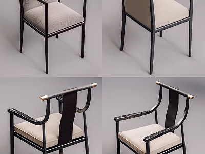 Stylish Modern Leisure Chair With Beige Fabric Seat And Black Metal Frame 3d model