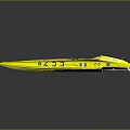 Yellow Streamlined Racing Speedboat With Logos And Numbers On Hull Surface 3d model