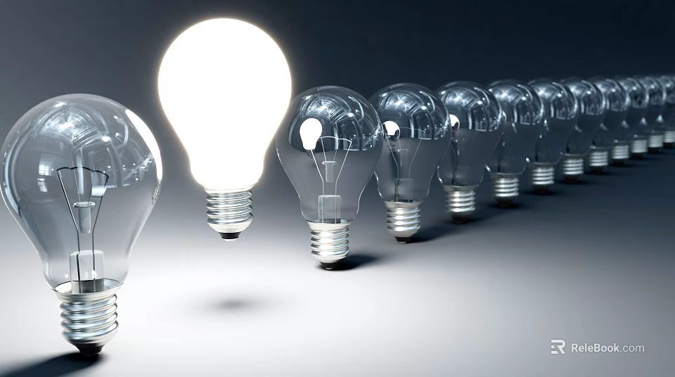 Unique Bright Light Bulb With Transparent Unlit Bulbs Arranged In Row 3d model 