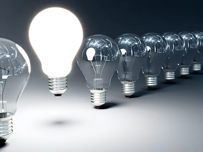 Unique Bright Light Bulb With Transparent Unlit Bulbs Arranged In Row 3d model