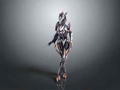Futuristic Biomechanical Character With White Black Orange Armor And Organic Mechanical Features 3d model