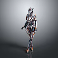 Futuristic Biomechanical Character With White Black Orange Armor And Organic Mechanical Features