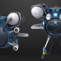 Futuristic Blue Round Water Vehicle With Mechanical Arms And Propulsion System
