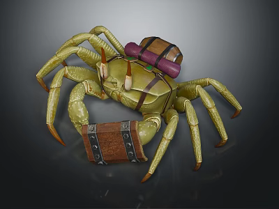 Adventurous Crab Character With Backpack And Wooden Chest Adventure Gear 3d model