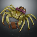 Adventurous Crab Character With Backpack And Wooden Chest Adventure Gear