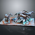 Decorative Running Horses Sculpture With Books And Red Particles On Base