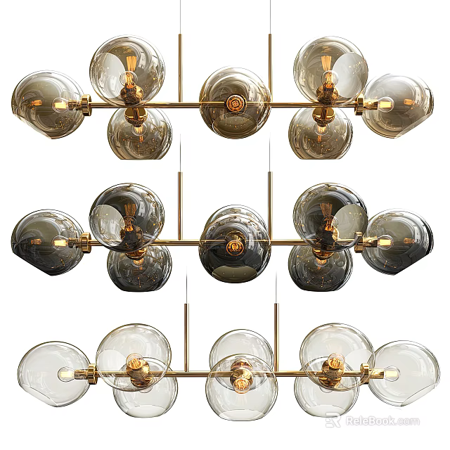 Modern Glass Globe Chandelier With Golden Metal Frame And Suspended Lighting Design 3d model 