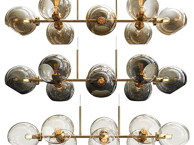 Modern Glass Globe Chandelier With Golden Metal Frame And Suspended Lighting Design 3d model