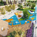 Modern Residential Landscape With Colorful Paved Areas Lush Green Lawns And Recreational Spaces