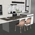 Modern Kitchen Interior Dining Table Set With Velvet Chairs And Marble Countertop 3d model