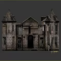 Cartoon Castle Scene With Spired Towers Brick Structure Porch And Steps
