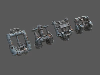Four Different Gray Metal Mechanical Components With Intricate Designs And Industrial Structures 3d model